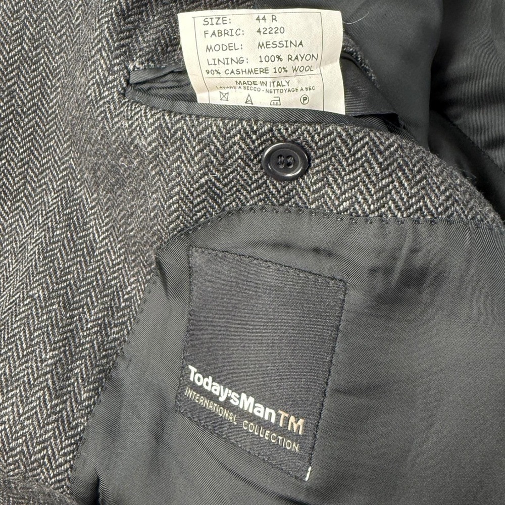 VTG TodaysManTM 44R Messina Blazer Jacket Italian Cashmere Grey Herringbone - Picture 7 of 12